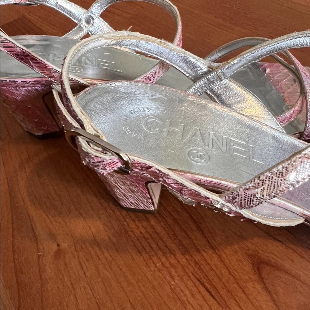 Chanel Multi-Color Metallic Open Toe Snakeskin Sl… - image 7